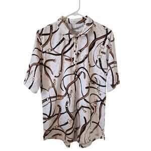 San Soleil Womens Ropes Chains Equestrian Short Sleeve Polo Tee XL Upf 50